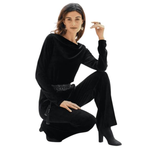 Peruvian Connection Black Victoria Velour Drape Neck Top - Picture 2 of 11